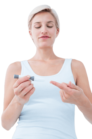 smiling woman testing blood glucose on transparent background - Download Free Stock Videos Pikwizard.com