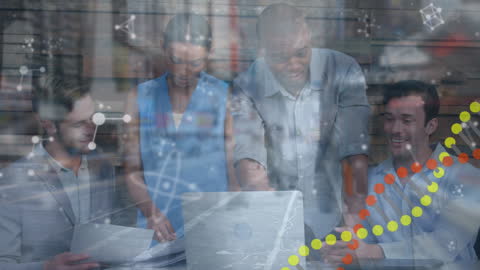 Diverse Team Collaborating with Data Visualization Overlay