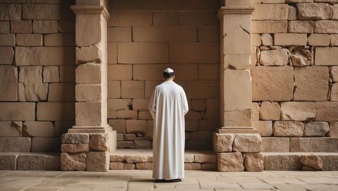 Pharisee meditating in ancient stone courtyard