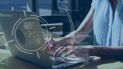 Digital Interface Animation Over Laptop in Workspace