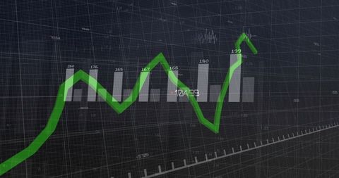 Green 3D Line Chart Showing Market Growth and Volatility on Dark Financial Dashboard
