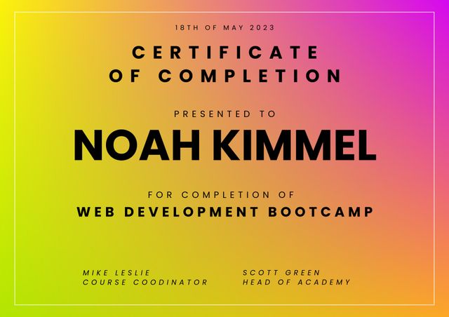 Colorful Certificate of Completion for Web Development Bootcamp - Download Free Stock Videos Pikwizard.com