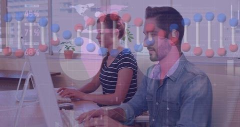 Business Team Analyzing DNA Data with Computer Interface Concepts