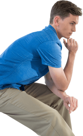 Thoughtful Man in Blue Shirt Pondering on Transparent Background - Download Free Stock Videos Pikwizard.com