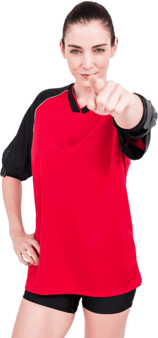 Transparent Background Female Athlete Pointing with Confidence