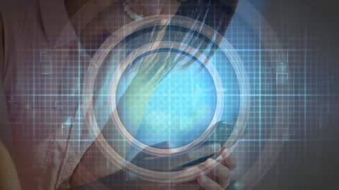 Futuristic Scanner Interface with Woman Using Smartphone Overlay