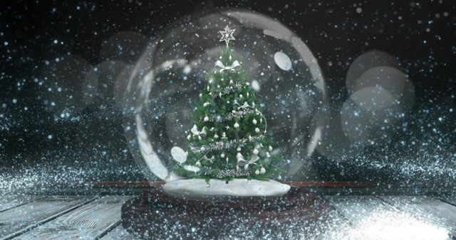 Magical Christmas Tree in Snow Globe with Starry Swirl - Download Free Stock Images Pikwizard.com