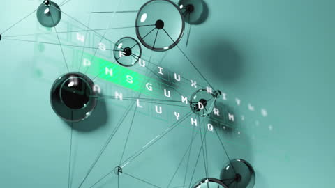 Abstract Data Network with Digital Nodes on Blue Background