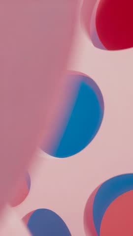 Vertical abstract motion sliding pink panel revealing and concealing red and blue discs