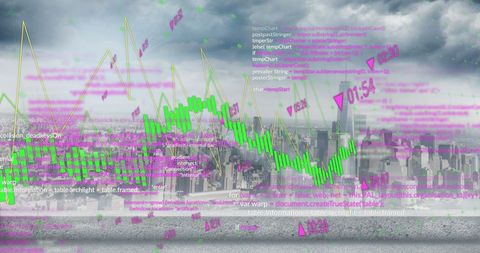 Digital Data Analysis Over City Skyline with Cloudy Background - Download Free Stock Images Pikwizard.com