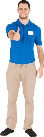 Young male salesman giving thumbs up transparent background