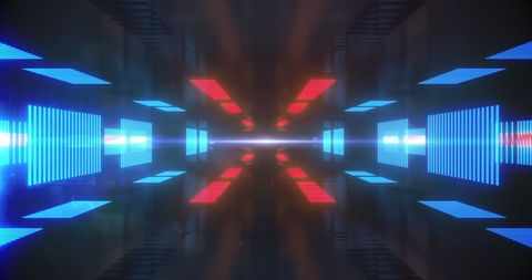 Futuristic Glowing Tunnel with Red and Blue Neon Lights