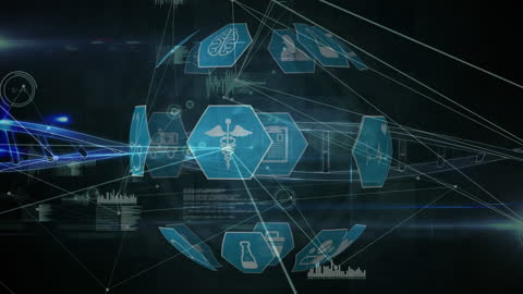 Futuristic Medical Network Interface with Digital Icons