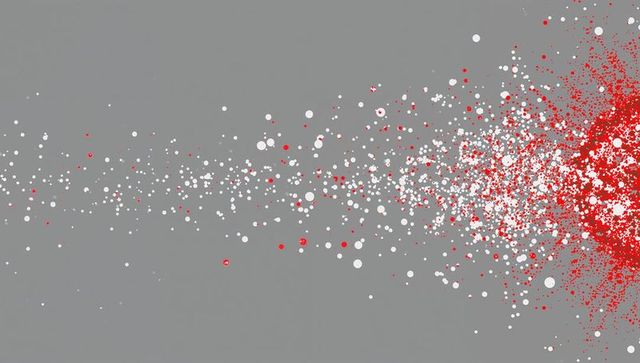 Red and White Particle Burst Radiating Left on Gray Backdrop for Abstract Motion Design