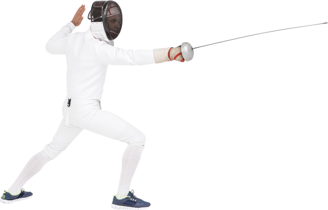 Transparent Background Fencer in Protective Gear Lunging with Sword - Download Free Stock Videos Pikwizard.com