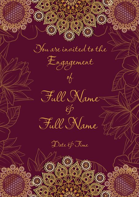 Elegant Indian Engagement Invitation with Traditional Floral Patterns - Download Free Stock Templates Pikwizard.com