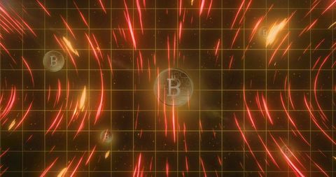 Vibrant Light Trails Over Grid with Bitcoin Symbols - Download Free Stock Images Pikwizard.com