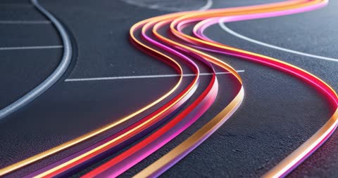 Glowing Neon Trails Over Dark Surface, Futuristic Motion