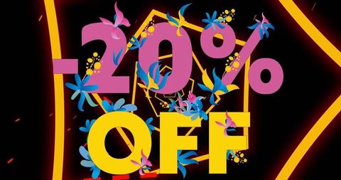 Colorful 20% off promotion with floral details