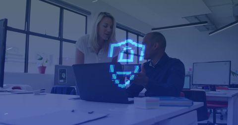 Digital security in modern office with business professionals