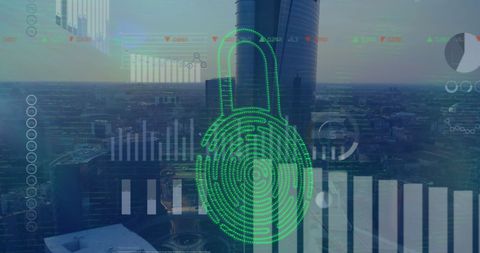 Digital security concept over urban cityscape