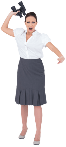 Transparent Angry Businesswoman Throwing Binoculars