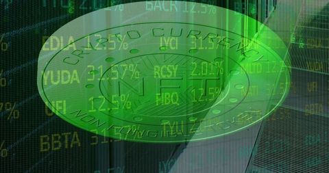 NFT Coin with Digital Financial Graphs and Finance Data Visualization