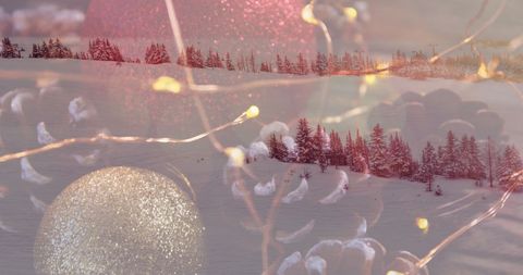 Festive Winter Wonderland with Christmas Ornaments Overlay