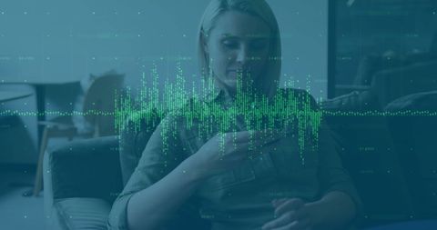 Digital businesswoman analyzing financial data on smartphone
