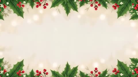 Pulsing Holly Border Loop Featuring Soft Beige Panel, Bokeh Lights and Red Berries