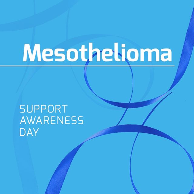 Mesothelioma support awareness day text with blue ribbon icon against blue background. Mesothelioma awareness day concept