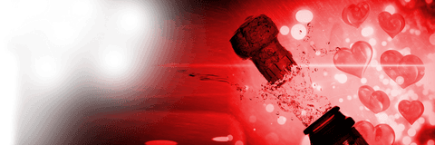 Transparent red champagne pop with floating hearts digital art