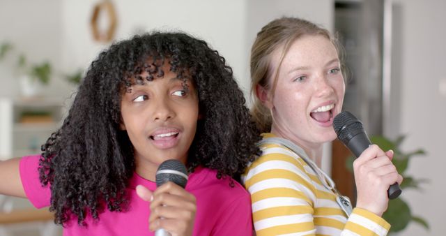 Happy Friends Singing Karaoke Together at Home - Download Free Stock Images Pikwizard.com