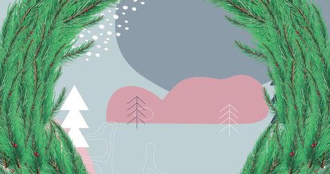 Christmas Fir Tree Wreath Over Winter Landscape