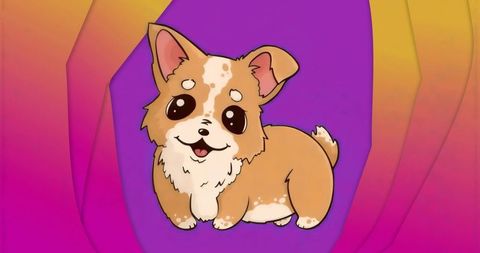 Smiling Chibi Corgi on Vibrant Gradient Background