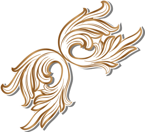 Baroque flourish with elegant twin leaf motifs on transparent background