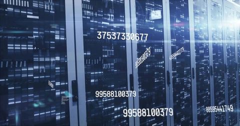 Digital Data Flow in High-Tech Data Center with LED Display