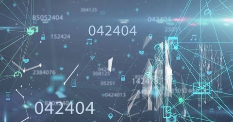 Abstract interface with rotating digital symbols and numbers