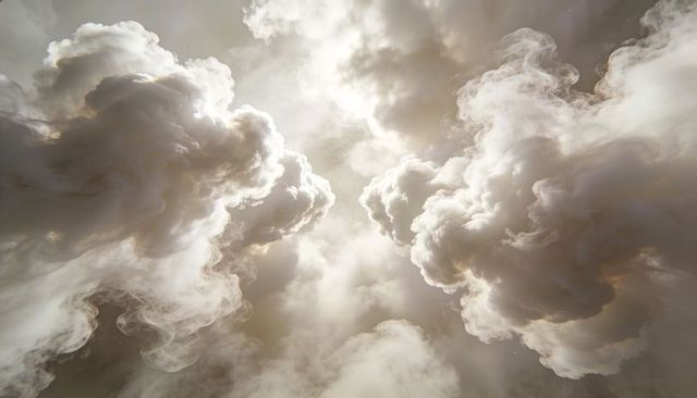 Sunlight Piercing Massive Billowing Cumulus Clouds Creating Ethereal Rays and Mist
