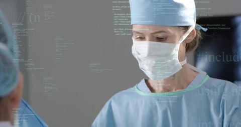 White Female Surgeon Operating in High-Tech Hospital Environment