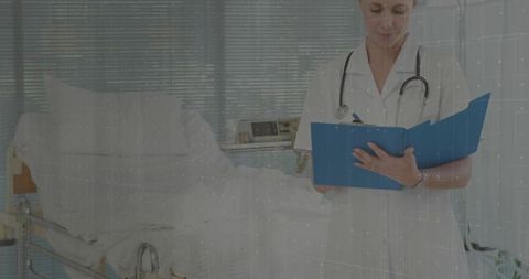 Nurse Reviewing Patient Files in Hospital Ward