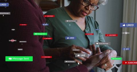 Senior Couple Navigating Social Media Notifications on Smartphone