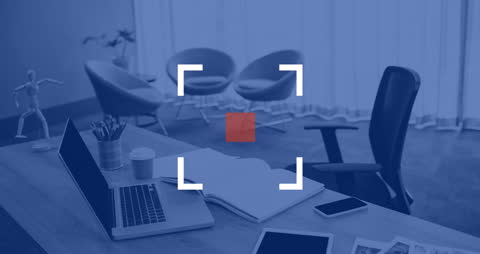 Modern Office with Laptop and Digital Overlay for Technology Concepts