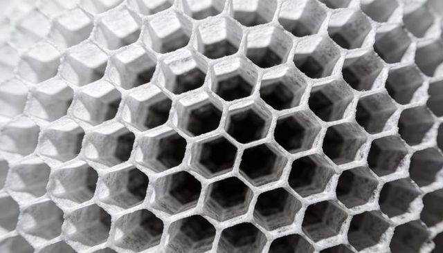 Macro honeycomb hexagon texture revealing geometric pattern, depth and repeating cells
