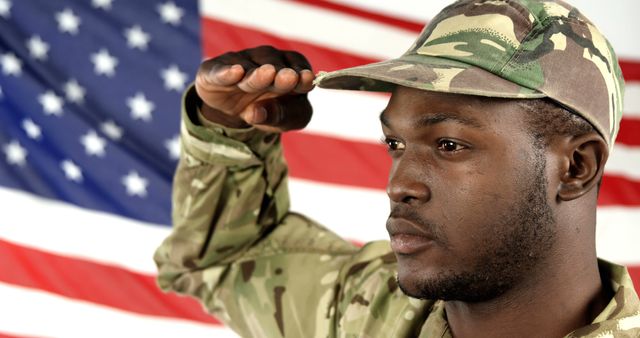 African American Soldier Saluting American Flag in Uniform - Download Free Stock Images Pikwizard.com