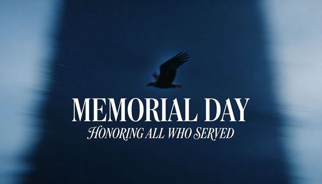Memorial day tribute soaring eagle silhouette over dramatic blue motion blur