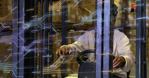 Warehouse forklift operator with digital automation interface