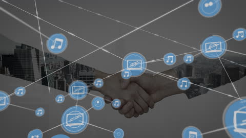 Digital Network Connections Over Handshake Symbolizing Technology Partnership