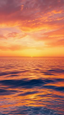 Sun rising above horizon over tranquil ocean with warm golden reflections vertical video