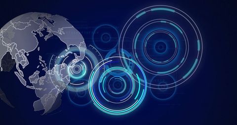 Futuristic data processing with digital globe and interface